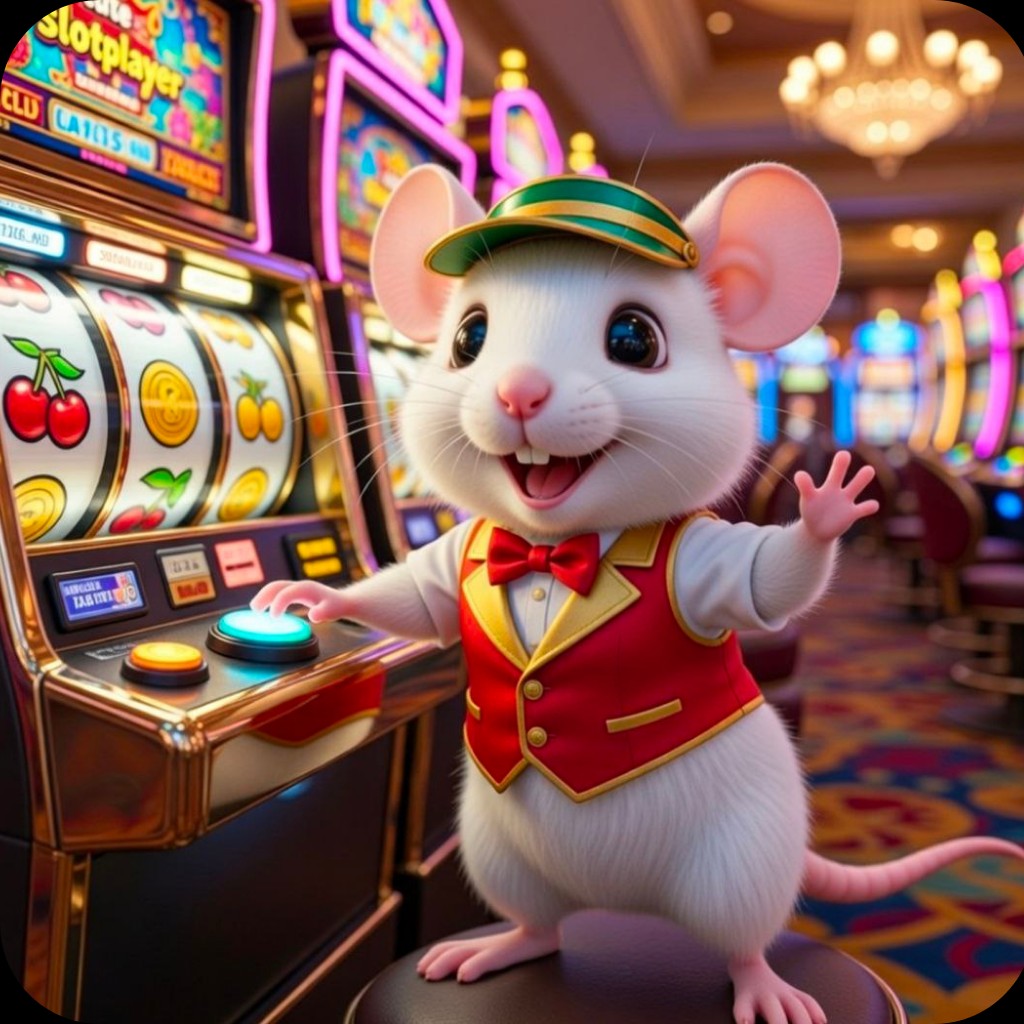 Statsy mouse at the Pink Paws slot machine in a casino